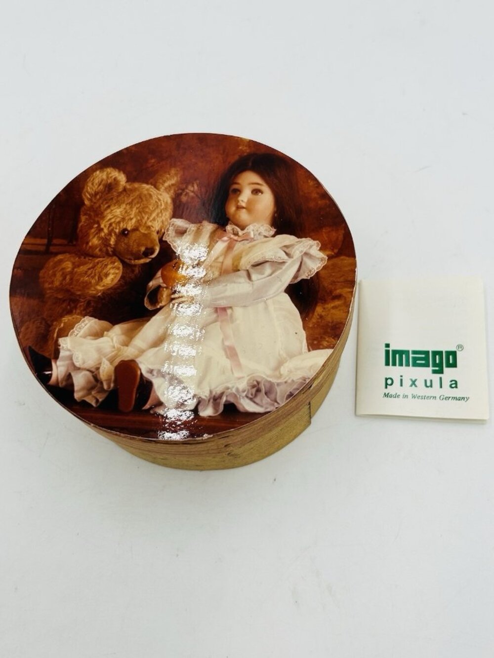 Vintage Imago Pixula West German Round Shaker-Style Decorative Box 5" x 2"
